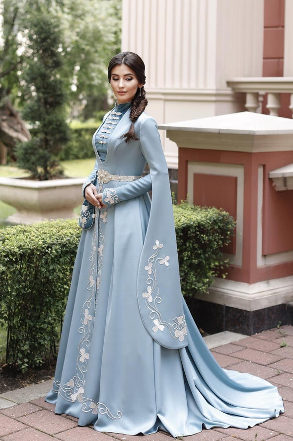 Light Blue Muslim Wedding Dresses Luxury Beads Noivas ZW802