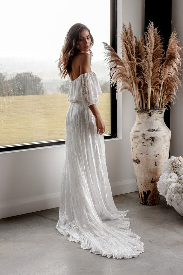 Lace Wedding Dress Boho Dreamy Two Pieces A Line Bridal Dress LTDZ290