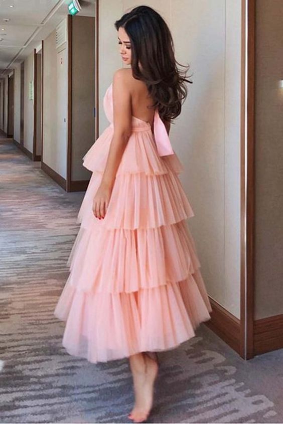Dusty Pink Tiered Tulle Prom Dresses Halter Coral Homecoming Party Gow TANYA BRIDAL Dusty Pink Tiered Tulle Prom Dresses Halter Coral Homecoming Party Gow TANYA BRIDAL
