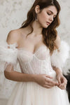 Detachable Sleeves Romantic Bridal Gown Sweep Train Chic DQG1418