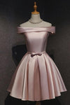 Off The Shoulder Dusty Pink Satin Homecoming Party Dress