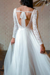 Long Sleeves V Neck Backless Lace A Line Wedding Bridal Dress