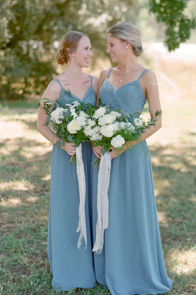 Simple Chiffon Long Bridesmaid Dress Pleated