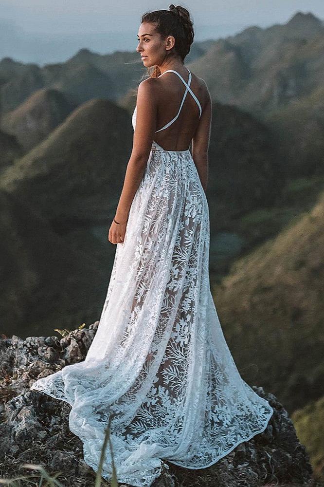 A Line Lace Bohemian Wedding Gowns Boho Noivas Chic DW365