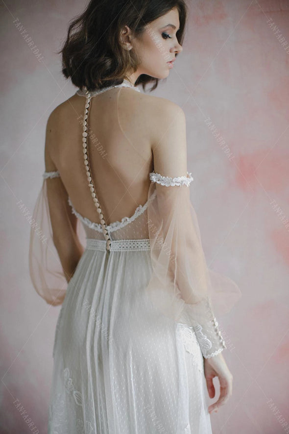 Emboridery Wedding Bridal Gowns detachable lantern Sleeve Engement Noivas DW487