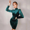 Sexy Green Velvet Backless Long Sleeve Tassel Mini Cocktail Dress