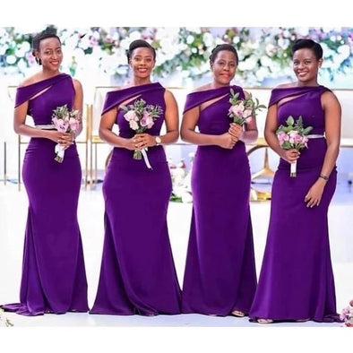 African Plus Size Purple Long Bridesmaid Dresses