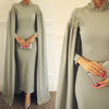 Arabic High Neck Satin Appliques Muslim Evening Dresses With Pearls