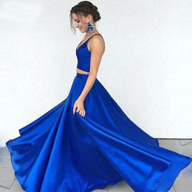 Royal Blue A Line Simple Two Pieces Prom Dresses