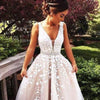 A-line V-neck Tulle Long Prom Gown Evening Dresses Robe De Soiree