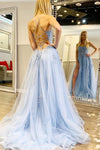 Sky Blue Prom Dresses Tulle A-line backless Formal Wear