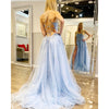 Sky Blue Prom Dresses Tulle A-line backless Formal Wear