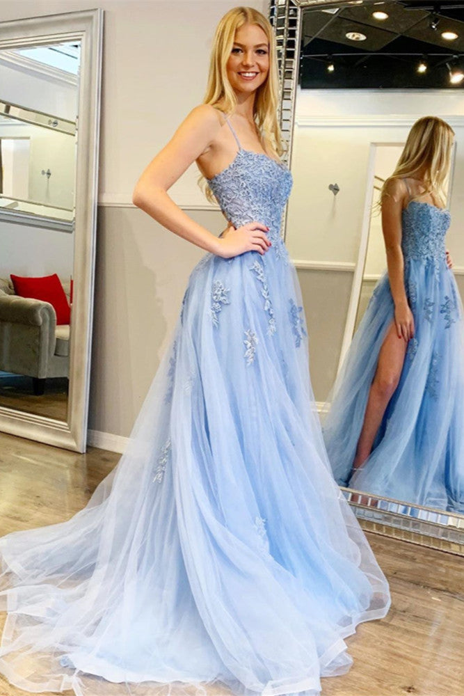 Sky Blue Prom Dresses Tulle A-line backless Formal Wear TANYA BRIDAL Sky Blue Prom Dresses Tulle A-line backless Formal Wear TANYA BRIDAL