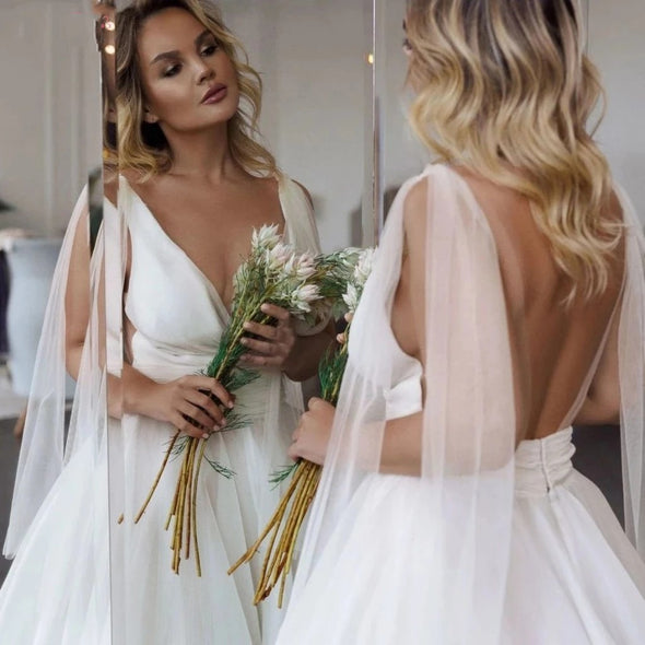 V Neck Wedding Gowns Vestido De Noiva Sweep Train