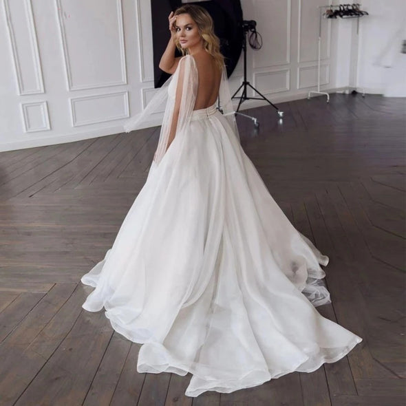 V Neck Wedding Gowns Vestido De Noiva Sweep Train