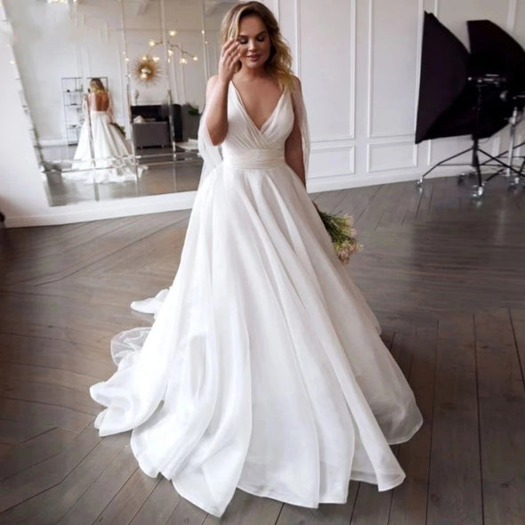 V Neck Wedding Gowns Vestido De Noiva Sweep Train