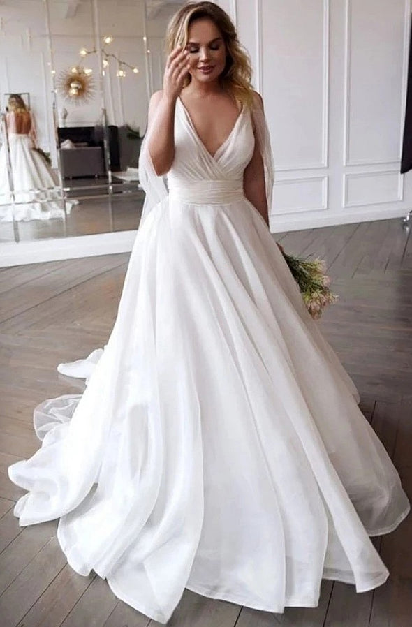 V Neck Wedding Gowns Vestido De Noiva Sweep Train