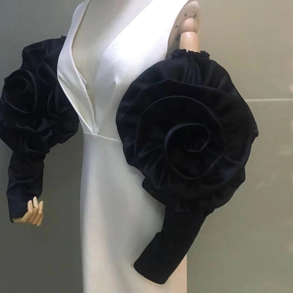 Big Flower Fashion Sleeves White/Black Satin Evening Party Accessories Sleeve DG008