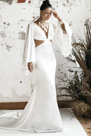 Billowing Sleeve Simplicity Satin Wedding Dresses Noivas