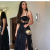 Black Lace Appliques Backless Elegant Party Prom Gown