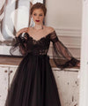 llusion Long Sleeve V-Neck Prom Dress