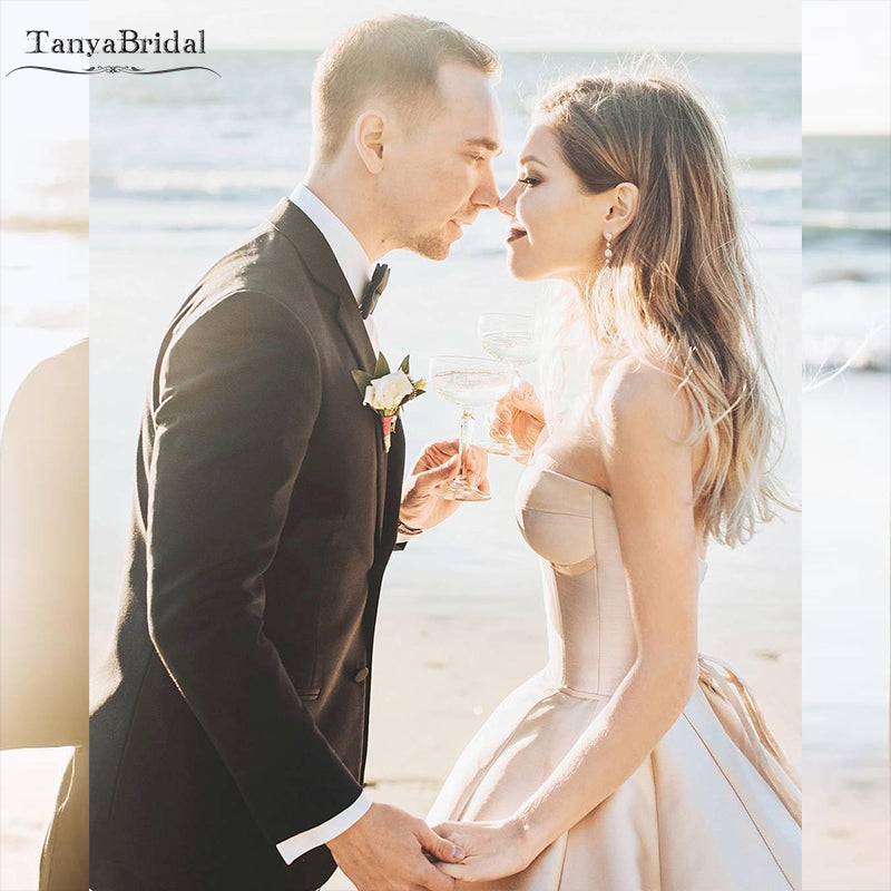 Blush Champagne Simple Wedding Dresses Sweetheart Satin A Line Bridal – TANYA  BRIDAL