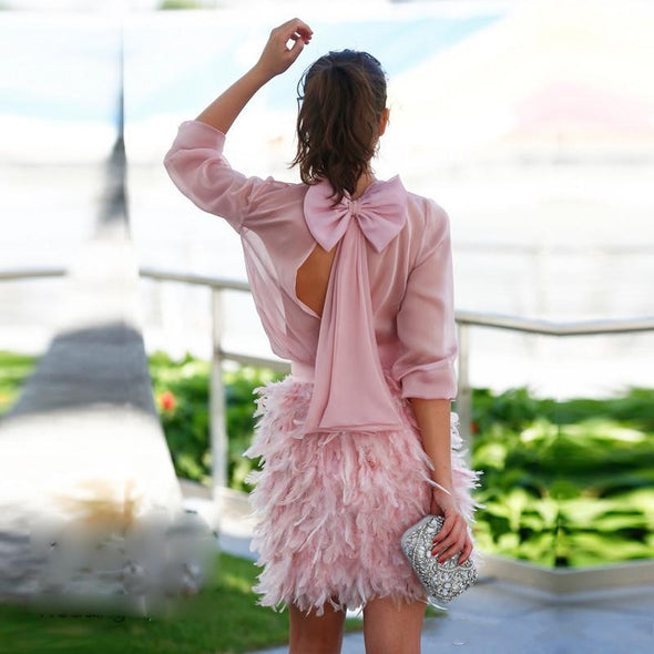 Blush Pink Dress Cocktail Feathers vestidos de coctel Knee Length