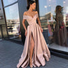 Blush Pink Off Shoulder Prom Dresses Boat Neck Front Split