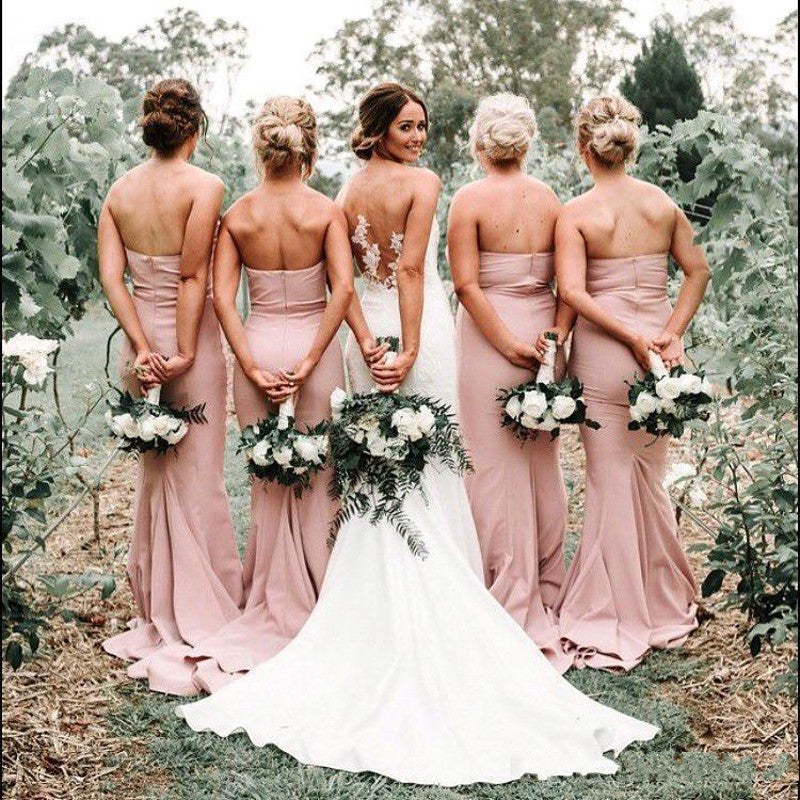Blush Pink Sweetheart Satin Mermaid Long Bridesmaid Dresses Blush Pink Sweetheart Satin Mermaid Long Bridesmaid Dresses