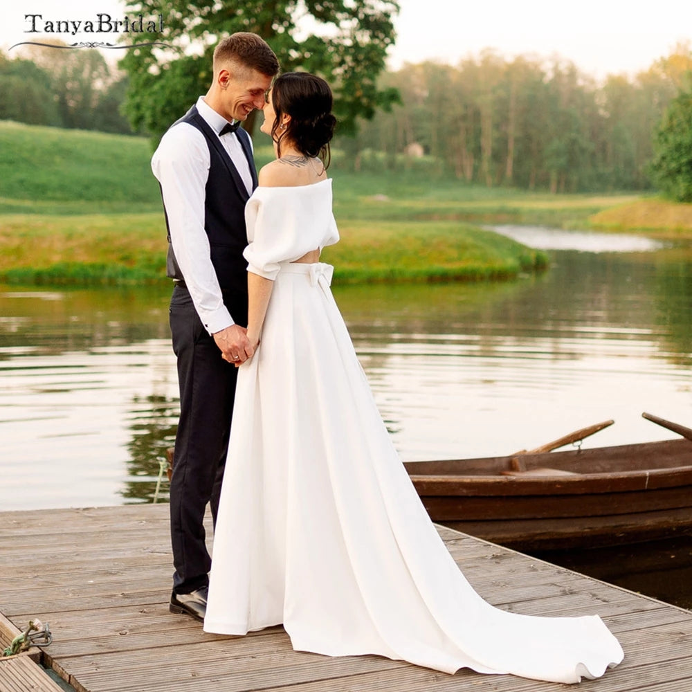 Boat Neck Modern Wedding Dresses Boho Robe de Soriee DW477 TANYA