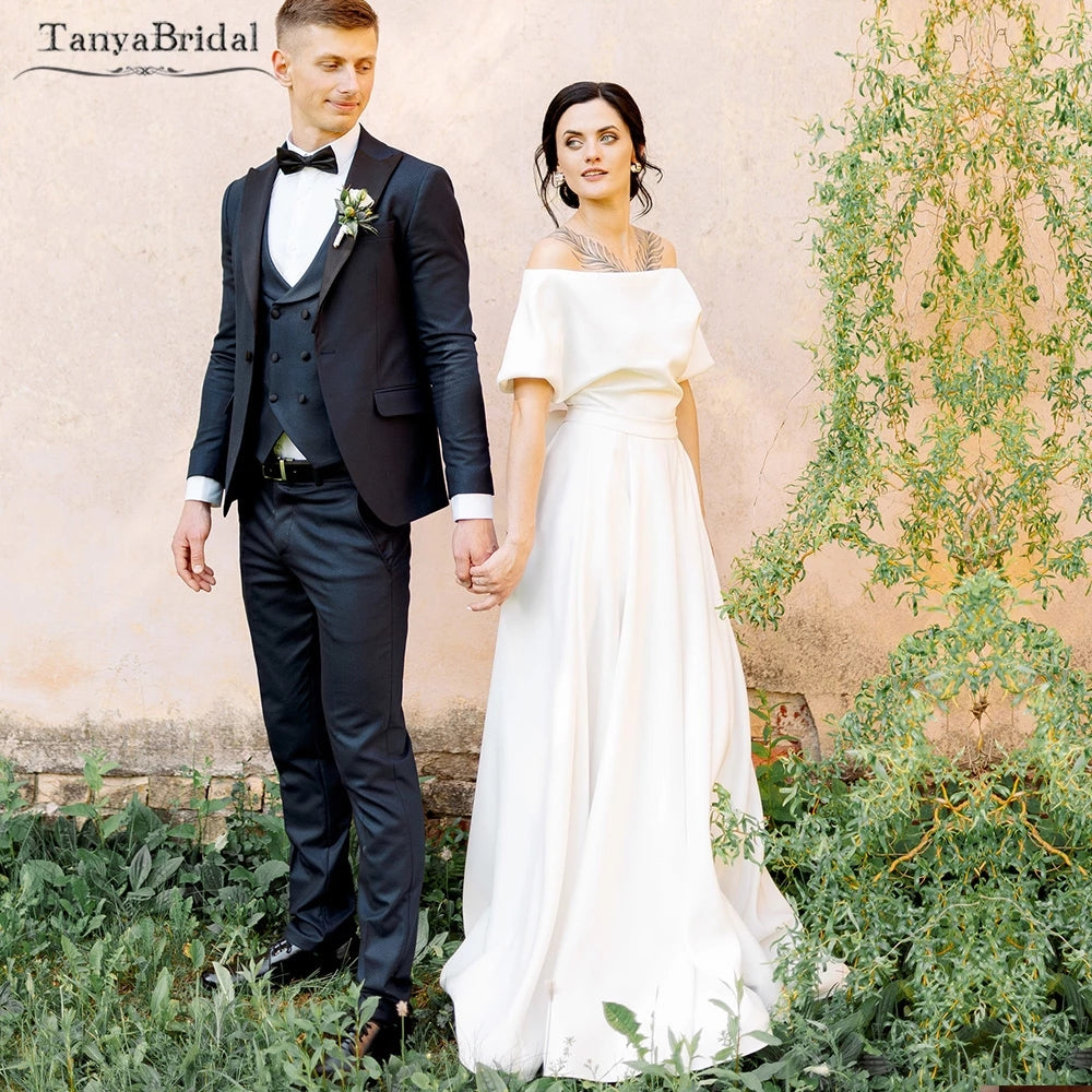 Boat Neck Modern Wedding Dresses Boho Robe de Soriee DW477 – TANYA BRIDAL