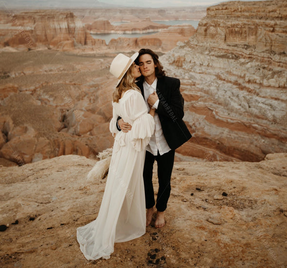 Bohemian Boho Wedding Dresses V-Neck Lantern Sleeve Noivas ZW413