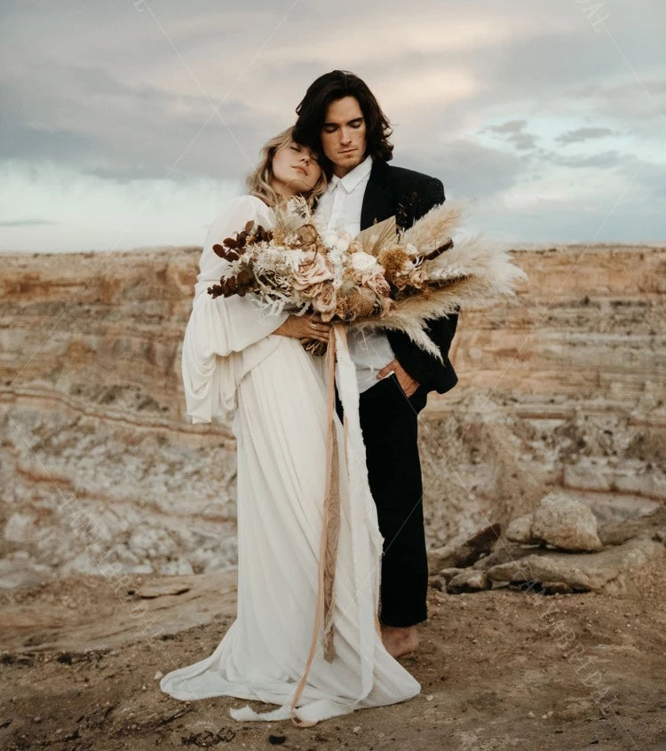 bohemian minimalist boho wedding dress Bohemian Boho Wedding Dresses V-Neck Lantern Sleeve Noivas ZW413 – TANYA  BRIDAL