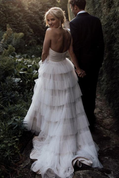 Champagne A Line Bohemian Tulle Layers Wedding Dresses TANYA BRIDAL Champagne A Line Bohemian Tulle Layers Wedding Dresses TANYA BRIDAL