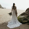 V Back Lace A Line Chiffon Seaside Beach Long Sleeve Wedding Bridal Gown