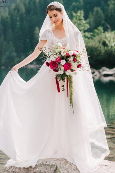 Bohemian Wedding Dresses Lace Cape Sleeve DW224