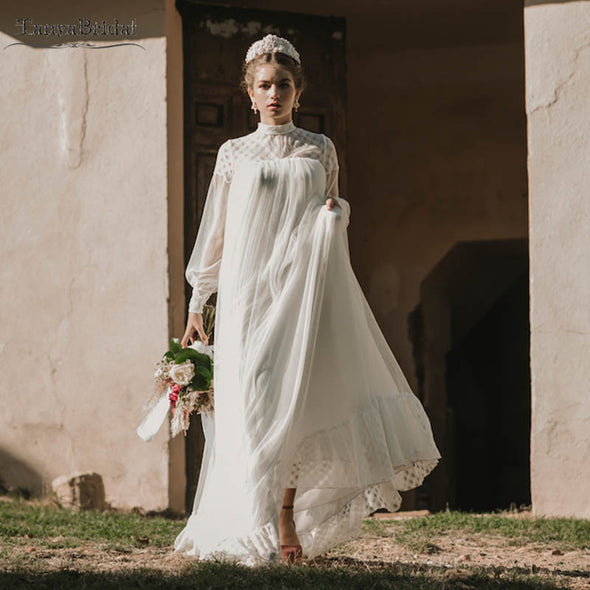 Bohemian Wedding Dresses Loose Long Sleeve Pregnant Bridal Gowns Fairy Vestido de Noivas Beach Gowns DW240