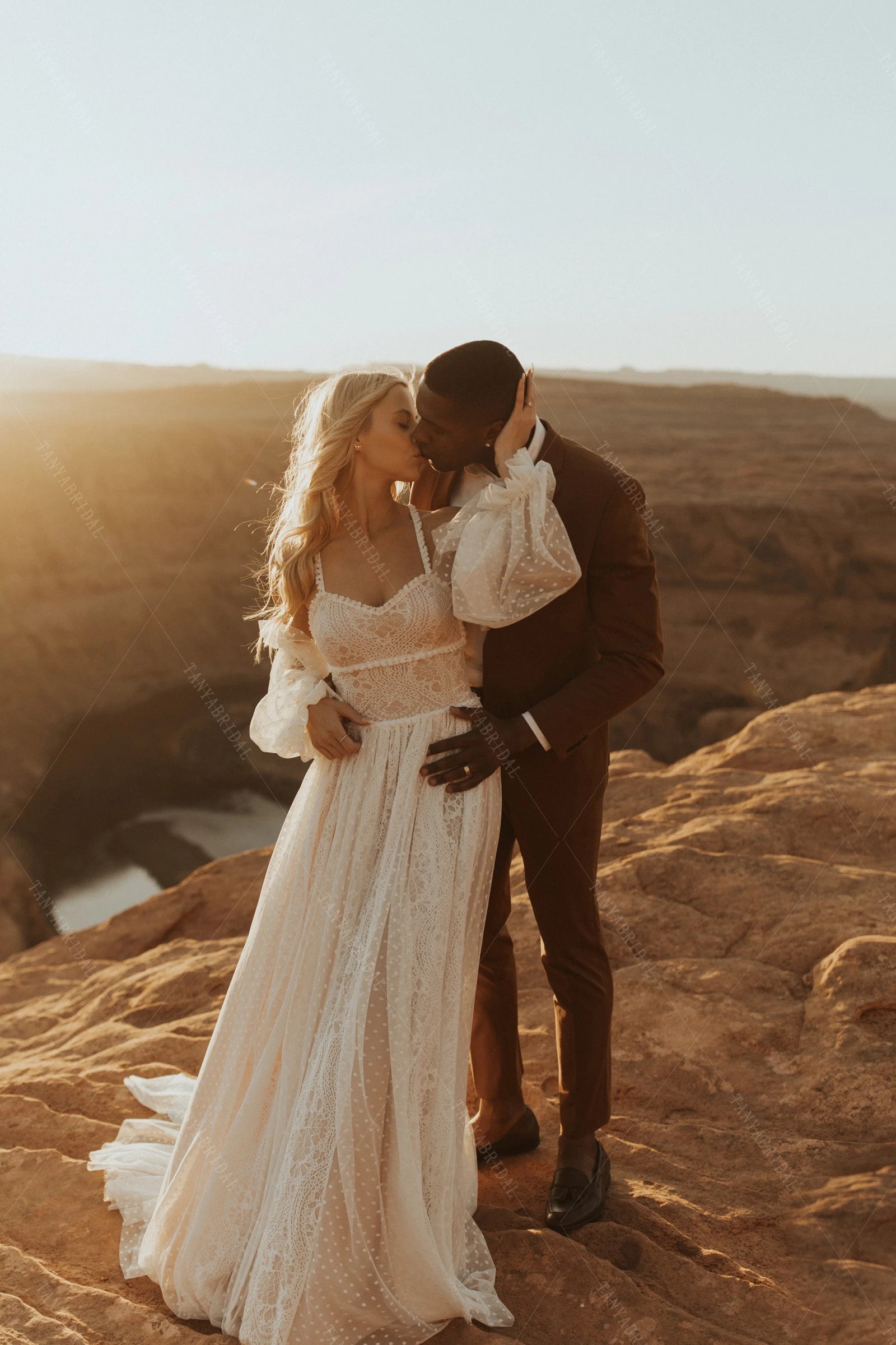 Boho GYPSY Wedding Dresses Fashion Puff Sleeve Cross Back DW608 – TANYA BRIDAL Boho GYPSY Wedding Dresses Fashion Puff Sleeve Cross Back DW608 – TANYA BRIDAL