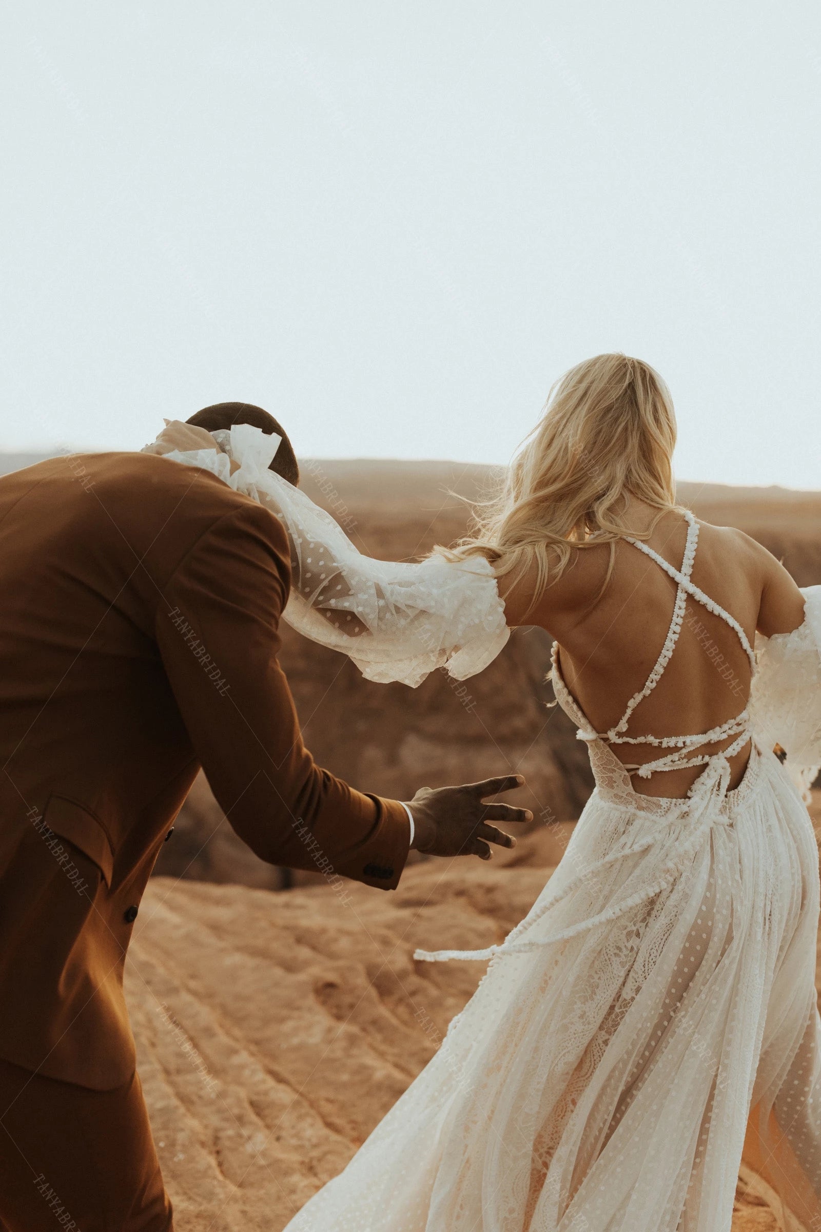 Boho GYPSY Wedding Dresses Fashion Puff Sleeve Cross Back DW608 – TANYA BRIDAL Boho GYPSY Wedding Dresses Fashion Puff Sleeve Cross Back DW608 – TANYA BRIDAL