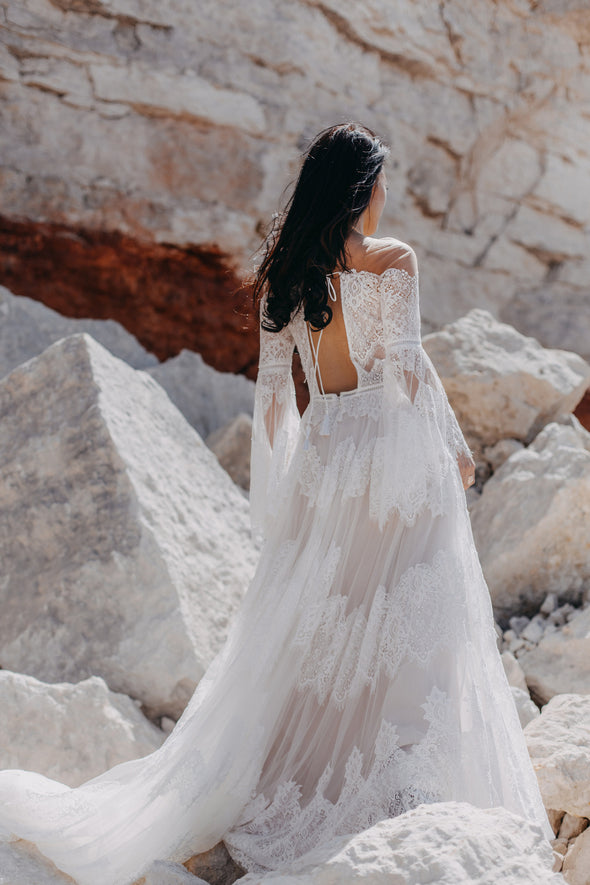 Boho Lace Wedding Dresses Long Flare Sleeve Engagement Noivas Chic DW4 TANYA BRIDAL Boho Lace Wedding Dresses Long Flare Sleeve Engagement Noivas Chic DW4 TANYA BRIDAL