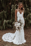 Boho Mermaid Wedding Dress 2021 with Spaghetti Straps