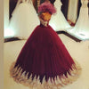 Burgundy Arabic Wedding Dresses Tulle With Gold Lace Appliques