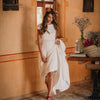 Simple Soft Satin A Line Cap Sleeve Backless Wedding Dresses DW448