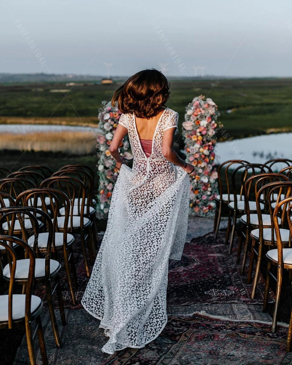 Cap Sleeve Lace Wedding Dresses Vestido de Noivas ZW489
