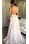 Cap Sleeve A-line Long Backless Prom Dress Slit Evening Dress TB1328