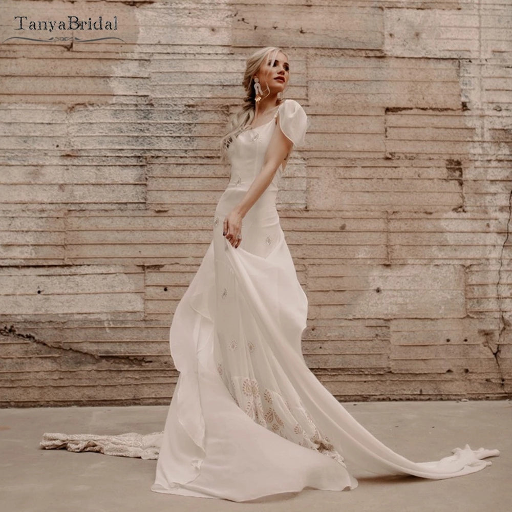 Bohemian Backless Wedding Dresses Lace Emboridery Noivas DW483 – TANYA  BRIDAL