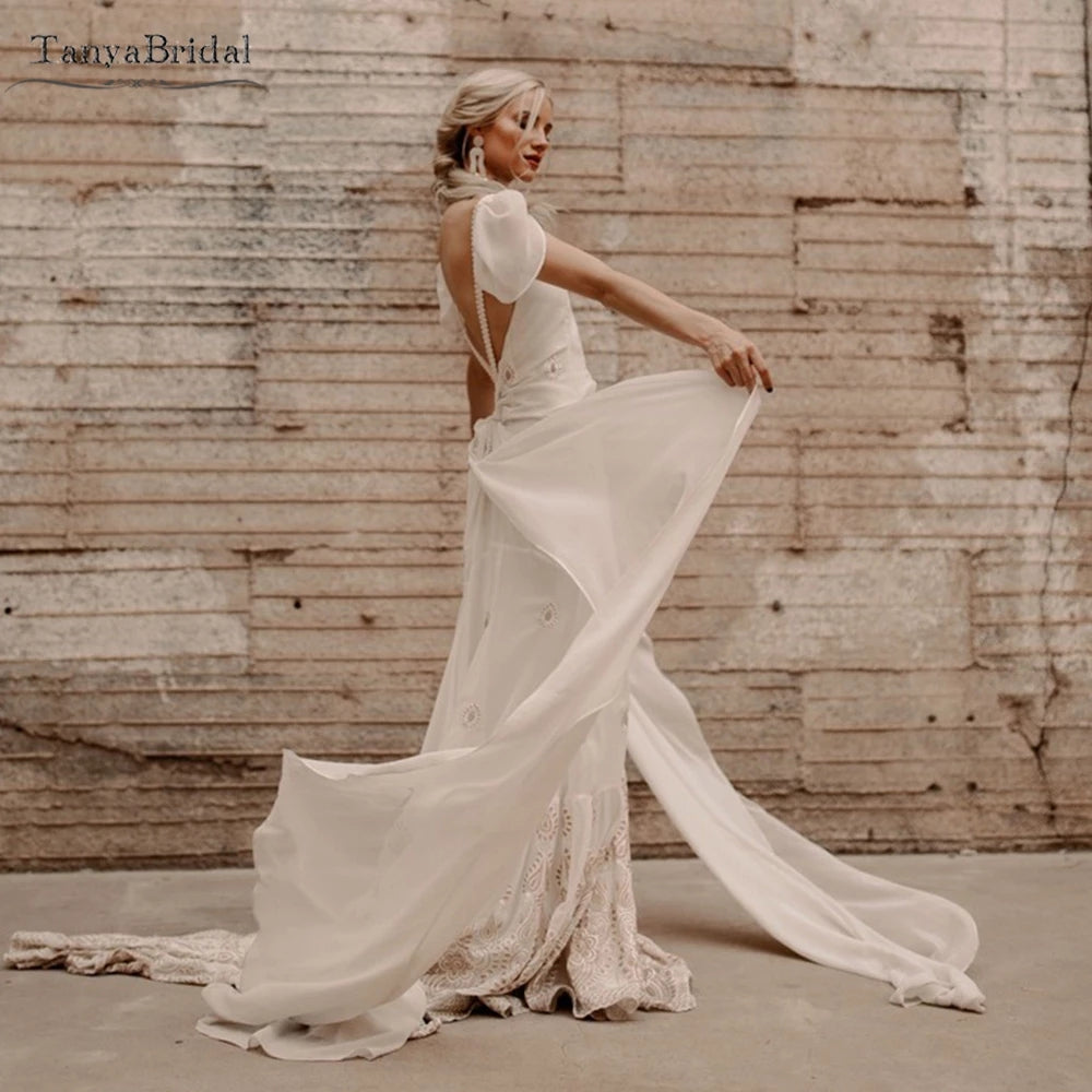Bohemian Backless Wedding Dresses Lace Emboridery Noivas DW483 – TANYA BRIDAL