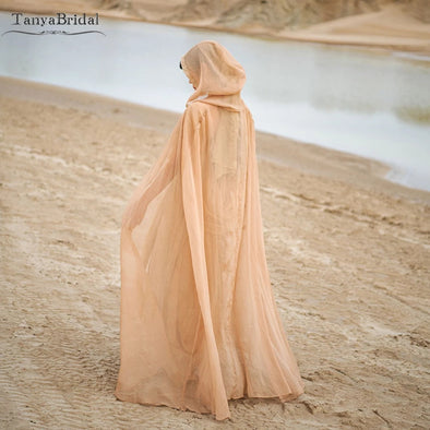 Champagne Chiffon Cape Wedding Shawl Hooded Wrap DJ140