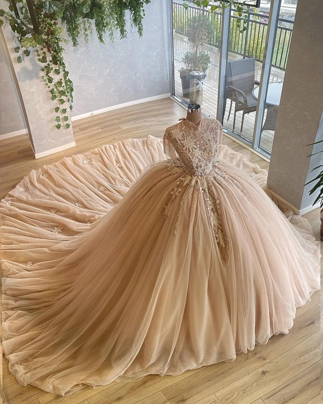 Haute Couture Wedding Dress Gold Princess Prom Dress