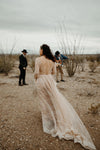 V-Neck Long Sleeve A Line Champagne Chiffon Boho Wedding Dresses Vestido Noivas ZW414